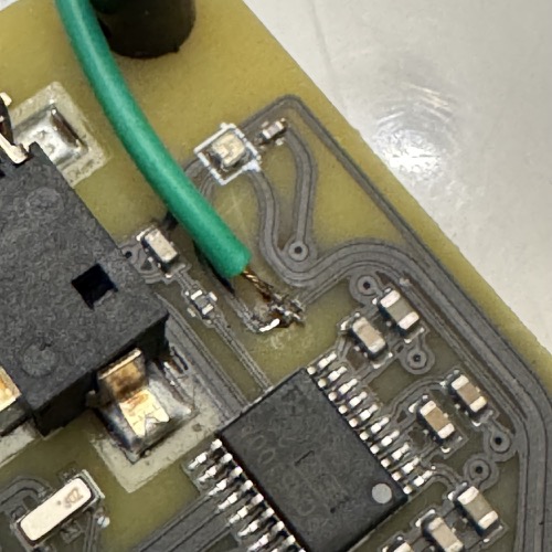 DATA wire soldered to the scraped trace